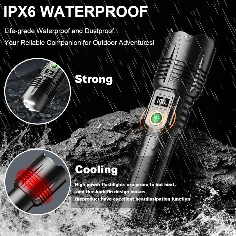 Flashlights LED High Lumens Rechargeable, Heavy Duty Powerful Flashlight, Super