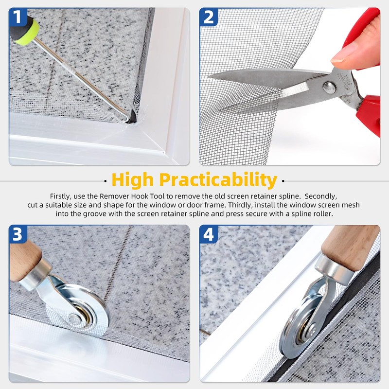 Glarks 4pcs Grey Window Screen Repair Kit, Includes 48"W x