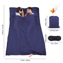 BREENHILL Double Sleeping Bag Liner，Camping Sheets & Travel Sheet, Hostels & Traveling Adult Sleep Sack for Backpacking, Hotels Lightweight Single & Double Camping Sleeping Bag Liners Navy