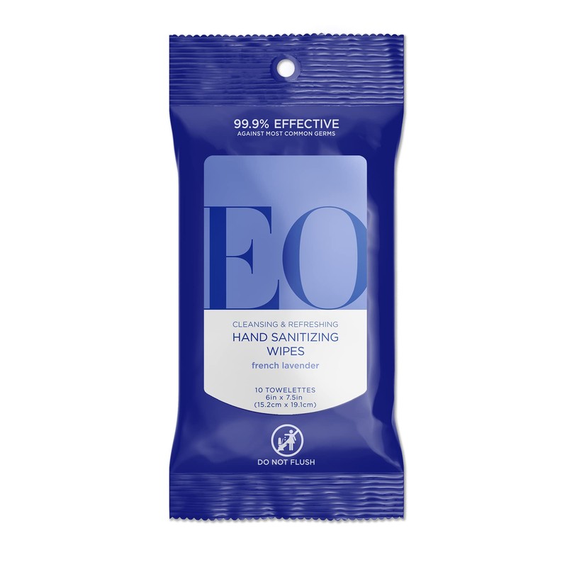 EO Hand Cleansing Wipes, 10 Wipes (Pack of 6), French
