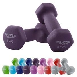 Miweba Sports Neoprene Dumbbell Set NKH100 | Professional Dumbbell - Hexagon Dumbbells Set - Dumbbells - Dumbbell Set - Gymnastic Dumbbells - Dumbbell Set - Dumbbell - 0.5 - 10 kg (2 x 0.5 kg, Purple)