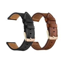 Yeejok Vivoactive 3 Leather Watch Bands, 20mm Quick Release Genuine Leather Watch Straps with Rose Gold Metal Buckle Compatible for Garmin Vivoactive 3 Music/Forerunner 645/245 Smartwatch, 2 Pack