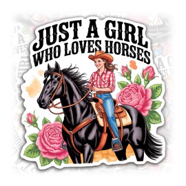 Just A Girl Who Loves Horses Sticker or Magnet Decal Vintage Country Horse Riding Floral Waterproof Vinyl Sticker for Water Bottle Car Bumper Fridge Laptop