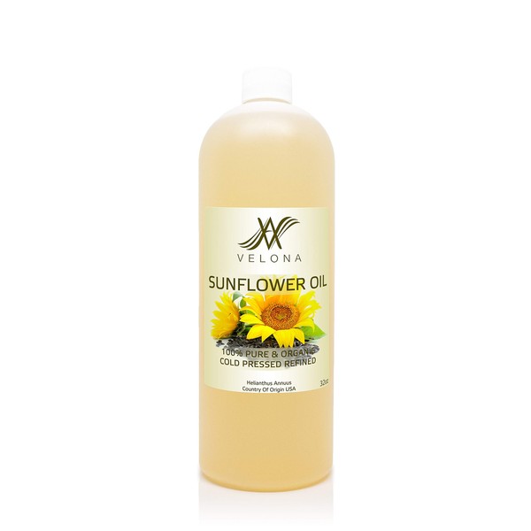 Sunflower Oil by Velona - 32 oz | 100% Pure and Natural Carrier Oil | Refined, Cold Pressed | Cooking, Skin, Hair, Body & Face Moisturizing | Use Today - Enjoy Results