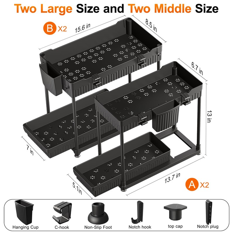 Sevenblue 4 Pack Under Sink Organizer, Bathroom Organizers and Storage,