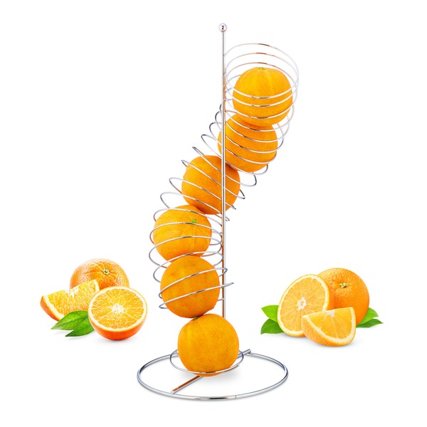 Relaxdays Fruit Holder Spiral Metal Basket for Oranges and Apples Space for 7 Pieces H x W x D: 48 x 21 x 21 cm Silver