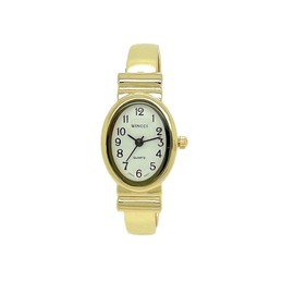 Wincci Ladies Small Oval Case Metal Bangle Cuff Fashion Analog Quartz Watch White Dial with Easy to Read Black Numbers (Gold)