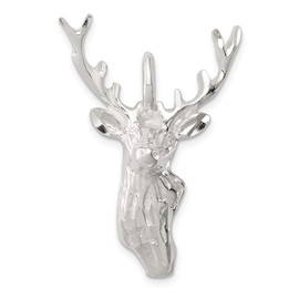 Solid 925 Sterling Silver Men's Diamond-Cut Deer Head Pendant Charm - 33mm x 27mm