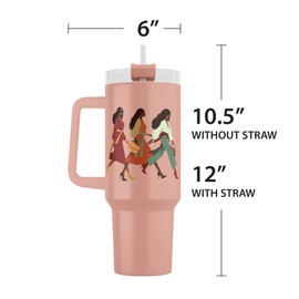 40oz Tumbler with Inspirational Quotes, African American Art, Handle, Straw & Twist-On Lid – Leak-Proof Insulated Drinkware for Black Women, Uplifting Gift - Woman with God