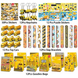 Construction Party Favors, Construction Theme Toys, Construction Birthday Party Supplies Decorations, Party Goodie Bag Stuffer Filler Gifts (110PCS)