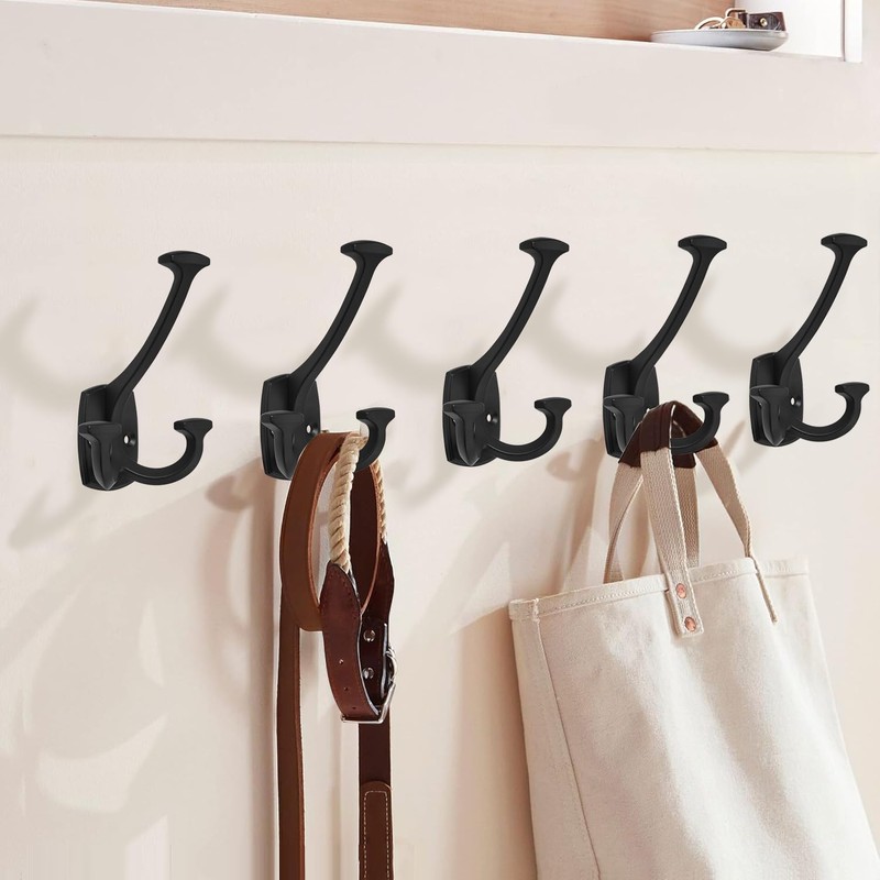 ZAUYX Large Wall Double-Sided Hook 5 Pack Matte Black Hook
