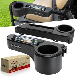 Roykaw Golf Cart Armrest with Cup Holder/Rear Seat Arm Rests Fit for EZGO/Club Car/Yamaha & Most Golf Cart, Upgrade 3rd Gen - with Phone Holder, No Drilling Required, Fit 1.0"/1-1/4" Square Tube Frame
