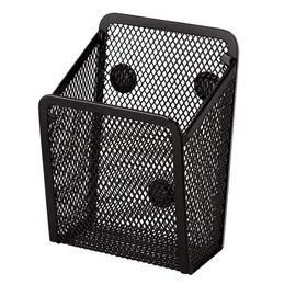YUMUL Mesh Pen Holder, Magnetic Storage Basket Made of Metal, Black Magnetic Pen Holder, Suitable for Desks, Refrigerators, Cupboard Accessories, Office Storage Baskets, 9 x 6.8 x 13 cm