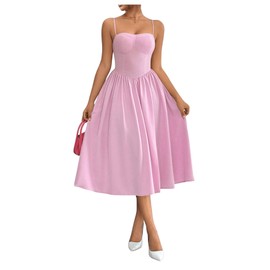 SOLY HUX Women's Sleeveless Midi Corset Dress Flared A Line Flowy Party Cami Dresses Pure Pink Medium