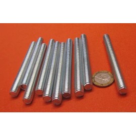 Unbranded Zinc Plated Steel Threaded Studs, RH, 3/8"-16 x 4.00" Length, Pkg of 10 Pcs