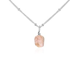 Pink Peruvian Opal Raw Crystal Pendant Necklace in Sterling Silver Satellite