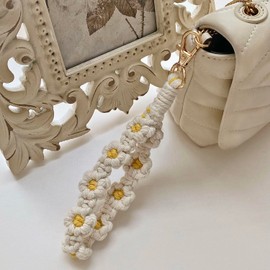 Joedy Boho Keychain Handmade Wristlet Keychain for Women Cute keychain for Girls Wrist Lanyard for Keys(White), Small