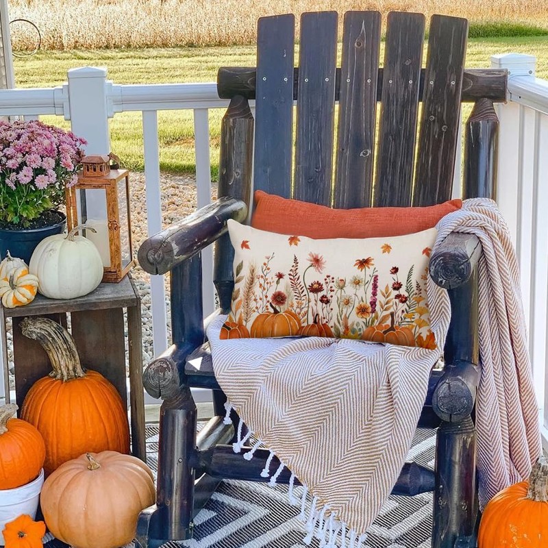 RABUSOFA Fall Pillow Covers 12x20 Floral Orange Pumpkin Decoration Outdoor