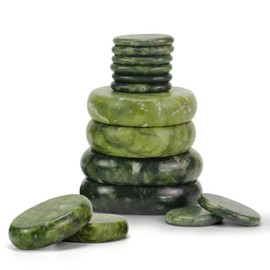 Windfulogo 16Pcs Hot Massage Stones Set Natural Green Jade Heated Warmer Stone for Spa Massage