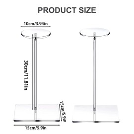Bhina Pack of 2 Acrylic Hat Stands, Hat Holder, Clear Acrylic Hat Rack Stand, Wig Display Rack, Wig Holder, Baseball Hat Rack Stand with Round Base, Removable for Hat, Watch, Jewellery (30 cm, Square)
