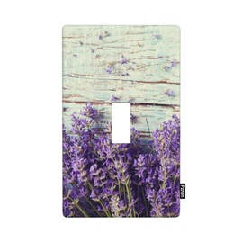 Pznen Lavender Light Switch Cover Plates Purple Lilac Floral Flowers Rustic Wooden Single Toggle Wall Plate 1 Gang Lightswitch Cover Home Decorative Office 4.5"x 2.76"
