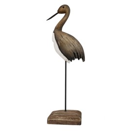 Linfevisi Crane Decor Nautical Sea Bird Sculpture Statue Solid Wood Coastal Table Decor Large Birds Figurines Standing Ocean Beach Shore Themed Bathroom Home Decor Summer Shelf Indoor 12.4 Inch