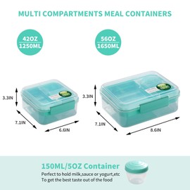 KIGI 42OZ 3 Compartments Bento Box Meal Containers with 2 Removable Trays and Salad Dressing Box (56OZ-White)