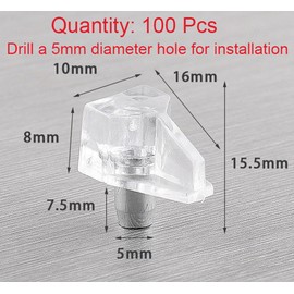 Shelf Support Peg, 5 mm Shelf Pins Heavy Duty Clear Shelf Pegs for Cabinet Furniture Closet Wardrobe, Bookcase Shelving Units, Clear, 100 Pack