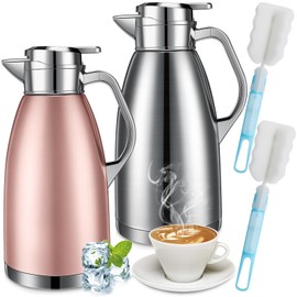 Tioncy 2 Pcs Thermal Coffee 78oz Insulated Carafe Hot Water Dispenser Stainless Steel Carafe for Hot Liquid Coffee Tea Milk with 2 Brushes Keep 12 Hours Hot 24 Hours Cold(Silver, Pink)