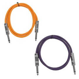 Seismic Audio - SASTSX-3-2 Pack of 3 Foot 1/4" TS Male to 1/4" TS Male Patch Cables - Unbalanced - 3 Foot Patch Cord - Orange and Purple