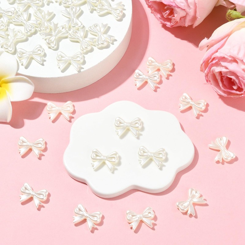 Ornazy 50Pcs White Imitation Pearl Aesthetic Spacer Beads Elegant Bow