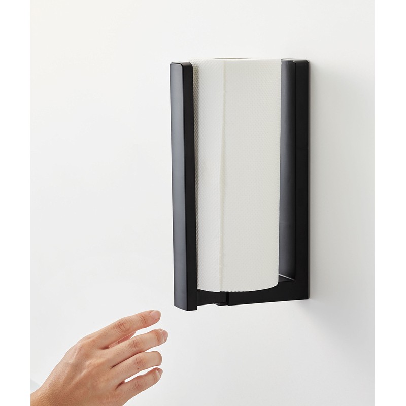 Yamazaki 3399 Magnetic Kitchen Paper Holder with Stopper, Black, Approx.