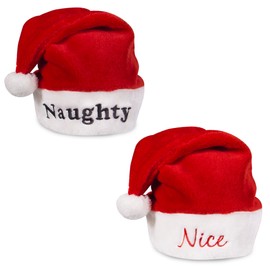 Naughty and Nice Plush Red Holiday Christmas Santa Hats (Naughty & Nice)