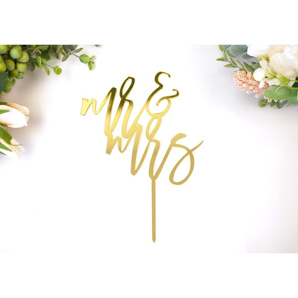 LS Designs Mr and Mrs Cake Topper Wedding Cake Topper Gold Acrylic Large 5 1/2 Inches x 8 Inches Full Acrylic Gold Wedding Cake Topper Mr and Mrs