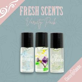 Classy Cuticles | Hand Blended Cuticle Oil | Vitamin E, Jojoba, and Argan Oil | 3 mL Roller Bottle | Fresh Variety Pack | Fresh Cotton, Sweet Pea, Cucumber Melon | Pack of 3
