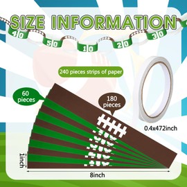 TaoBary Football Party Decorations Football Hanging Decorations 240 Pcs Paper Chain Strips 1 x 8 Inch Green Brown DIY Folding Strips with Double Sided Tape for Sports Theme Birthday Party Game Day