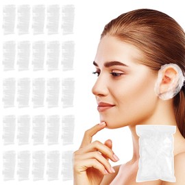 Disposable Ear Covers for Shower - Waterproof Plastic Ear Covers Ear Shower Caps, Bath Ear Covers Protectors for Hair Dye Cap Hair Dryer (100 Pcs)