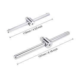 uxcell 1/4" and 3/8" Drive Sliding T-Handle Socket Wrench Chrome Finish Cr-V Steel 4 Pcs