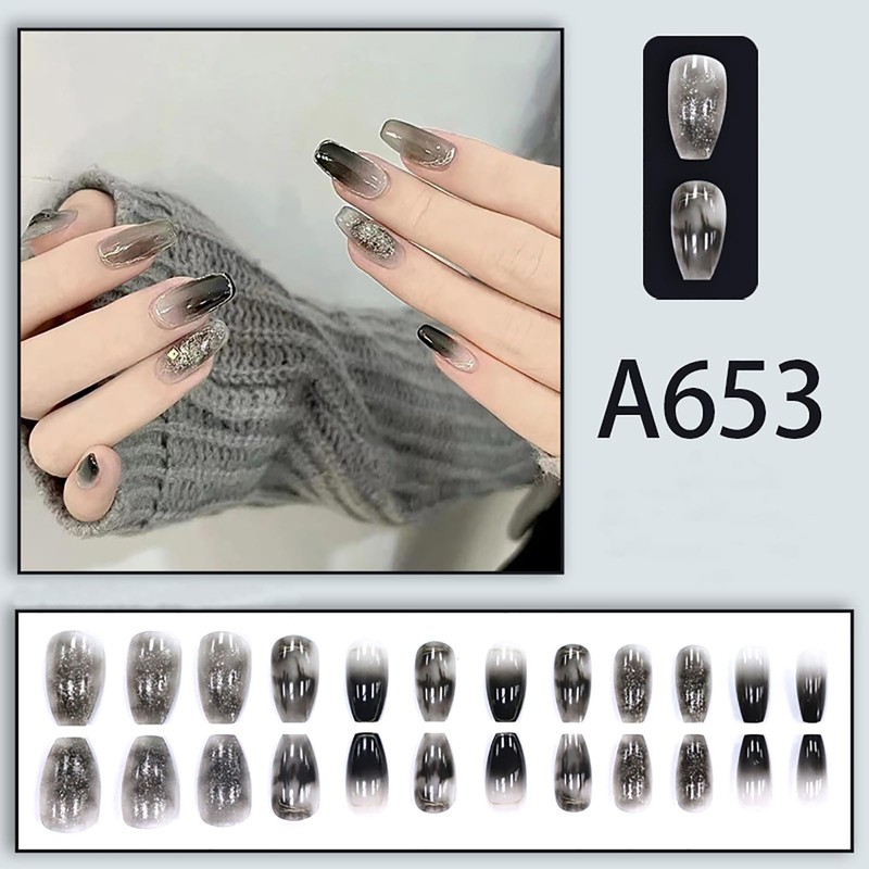 SEMTIM Nail Tips, 24 Pieces, Medium, Short, Round False Nails,