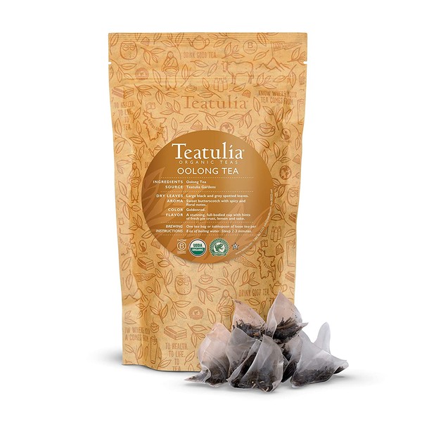 Teatulia Organic Whole-Leaf Oolong Tea Bulk Pack, 50 Premium Corn Silk Pyramid Tea Bags | Natural Caffeine & Award Winning Tea for Organic Tea Lovers