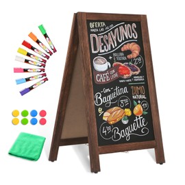 AMUSIGHT Wooden A-Frame Sign, Magnetic 40" x 20" Brown Chalk Board Sign Board, Double-Sided Sandwich Board Signs Outdoor, Chalkboard Easel, Menu Board for Restaurant, Business or Wedding