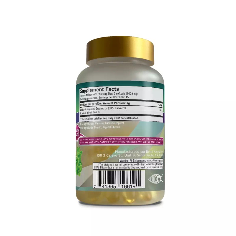 Betel Natural Premium Oregano Softgels - Carvacrol 80% - 90