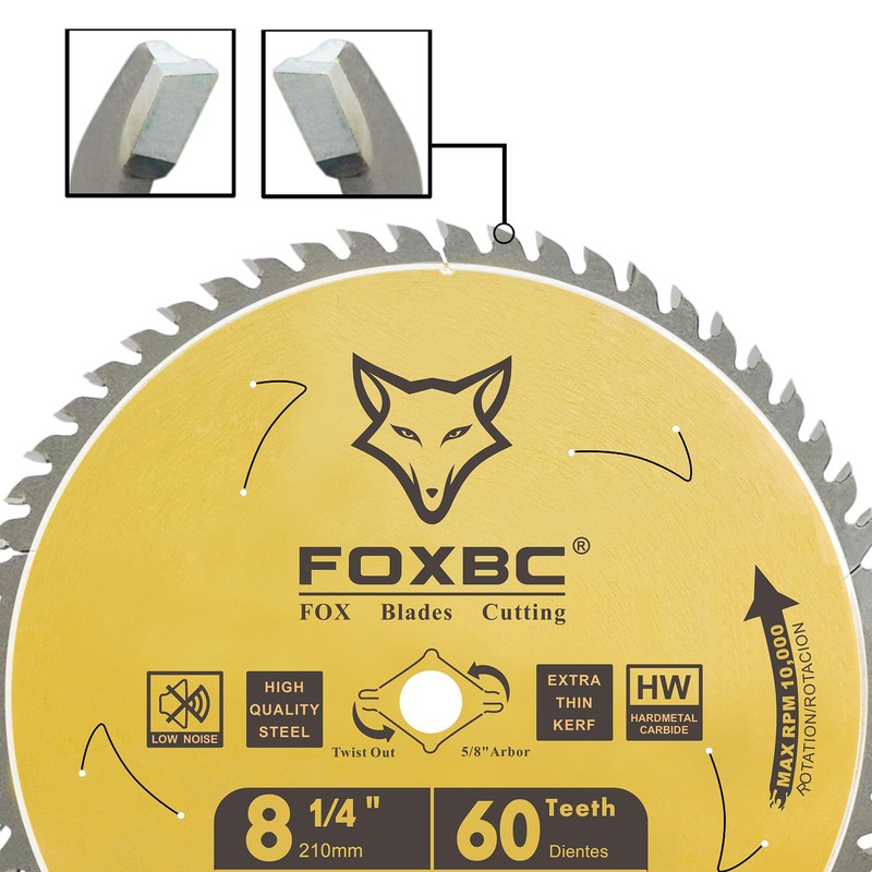 FOXBC 8-1/4 Inch Table Saw Blade 60 Tooth Fine Finish
