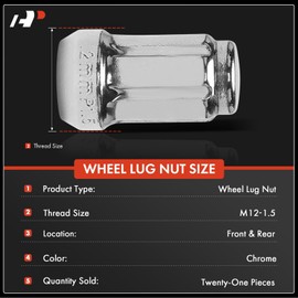 A-Premium 21-PC M12-1.5 Wheel Lug Nuts Compatible with Honda CR-V, Civic, Accord, Fit, CR-Z, S2000, Accord Crosstour & Hyundai Elantra, Sonata, Accent & Kia Optima, Forte, Niro, Cadenza, Front & Rear