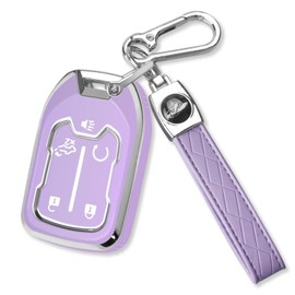 QBUC for GMC Key Fob Cover with Keychain Chrome Trim Soft TPU Protection Case Compatible with GMC Acadia Sierra Terrain and Chevy Silverado 1500 2500HD 3500HD 5-Button(Purple)