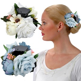 2 PCS French Flower Hair Claws Clips Rose Flower Hair Clips Floral Hair Barrettes Hair Jaw Clamps Clip Hair Bun Hair Accessories for Women Girls