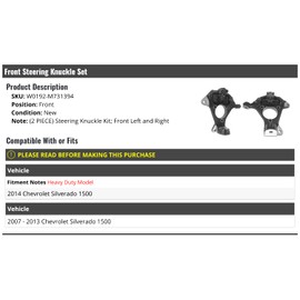 Marketplace Auto Parts Front Steering Knuckle - Set of 2 - Compatible with 2007-2014 Chevy Silverado 1500 (2014 Heavy Duty Model)
