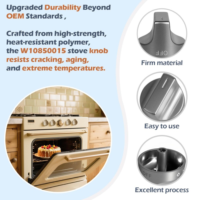 Stove Knob Replacement W10850015 W11239985 Compatible with Whirlpool Gas Range