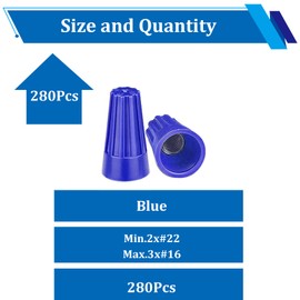 smseace 280Pcs Wire Nuts 22-14AWG Wire Nuts Twisting Cable Cap Connector Blue Wire Caps Electrical Wire Connectors with Spring for Quick Wiring