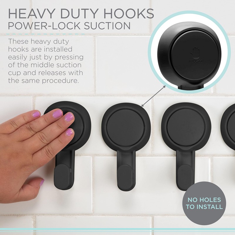 Bath Bliss 4 Pack Gel Matte Black Suction Power Hook,